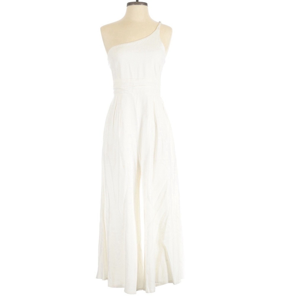 ANRABESS LINEN‎ JUMPSUIT Off White jumper pockets elasticized back one Strap M